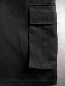 Plus Size Men's Black Cargo Shorts, Multi-Pocket Casual Street Style Practical Summer Shorts - Black - View 8