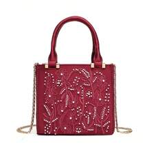 Bolso de mano con textura de satén, concha dura con bordado de perlas 2025 y correa para el hombro - Multicolor - Ver 6