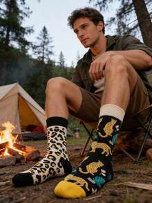 1 Pair Unisex Leopard Print Pattern Mid-Calf Socks, & Versatile For All Seasons - Multicolor - View 5