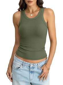 Sports Bra Tank Top With Removable Padded - Seamless Wire-Free Design For All Seasons, Yoga, Running, And Fitness​ Tank Top With Built In Bra Fall Clothes For Women - Armé Grön - Visa 4