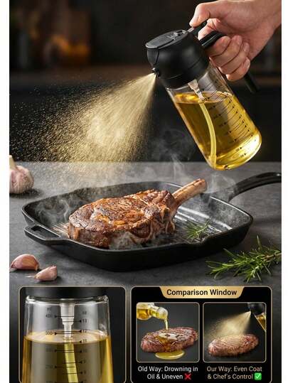 1 pieza Rociador de aceite de oliva minimalista en blanco y negro, 16oz/470ml con diseño bloqueador de luz y empaque protector para freidora de aire, parrilla al aire libre, rociador de vinagre a prueba de fugas, sin PVC, dispensador de rociado de diseño minimalista para cocinar, asar a la parrilla, ensaladas y uso en la cocina