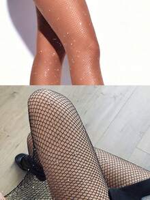 Plus Size Women Fishnet Stockings, Sexy Rhinestone Fishnet Tights - Multicolor - View 14