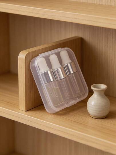 3Pcs 3ml Clear Glass Essential Oil Dropper Bottles, Premium Leakproof Refillable Reusable Empty Liquid Vials With Glass Eye Dropper Rose Gold Caps & Storage Container, Portable Mini Travel Perfume Cosmetic Bottles For Aromatherapy Oils, Travel Toiletry Essentials For Women Men Vacation Home School Daily DIY Beauty Personal Care