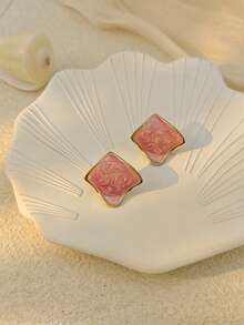 3 Pairs Combo Set, Women's Earrings, Versatile Pink, White, Burgundy, Black Oil Drop Earrings Waterproof & Fade Resistant, Asymmetrical Geometric Stainless Steel Earrings, Oil Drop Enamel Ladies Fashion Jewelry Earrings, Showcase Your Personalized With Stainless Steel Jewelry - Multicolor - View 9