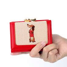 New Original Compact Tri-Fold Wallet, Knitted Embroidery Coin Purse, Cute Canvas Dog Cartoon Short Wallet For Students For Women Wallet Mini Wallet Purse Wallet Small Wallet Cute Wallet Travel Essential Summer Small Wallet Red Wallet - Red - View 9