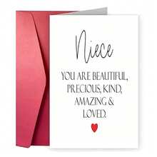 Heartfelt "Niece, You Are Beautiful, Precious & Loved" Card - Elegant Cursive Script With Red Heart, Perfect For Birthdays, Christmas, Or Any Occasion To Celebrate And Cherish Special Bonds, Ideal Gift From Aunt/Uncle, Celebration Card | Elegant Card - One Size Fits All - View 4