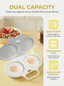 2pcs Microwave Egg Cooker/Poacher. Non-Electric, Heat-Resistant PP Plastic Material, Double-Layer Egg Cups With Insulated Base, Space-Saving Breakfast Cooking Tool, Suitable For Home, Office And Dorm Use - Easy To Clean Kitchen Gadget, With Sturdy Handle And Durable Cookware. - Multicolor - View 3