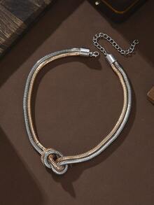 ZHIXUN 1 pièce Collier élégant à chaîne serpent spiralée multicouche pour femmes, design de nœud géométrique, collier ras-du-cou à la mode, polyvalent pour un port quotidien et en cadeau, accessoire toutes saisons - collier - Voir 3