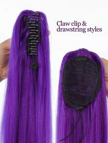 32 Inch Purple Ponytail Hair Extension, With Hair Clip Wig, Drawstring Wig, Soft And Natural Synthetic Wig, Suitable For Women To Wear - Multicolor - View 5