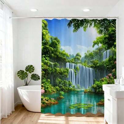 1 bộ rèm tắm phong cách Boho Chic họa tiết lá cây thường xuân và đá, lấy cảm hứng từ thiên nhiên cổ điển, chống thấm nước, có thể giặt được, chất liệu vải với họa tiết lá cây và vân đá cũ, phụ kiện phòng tắm thẩm mỹ phong cách Bohemian cho nhà nông thôn hoặc nhà tranh, phong cách mộc mạc, chống nấm mốc, chất liệu bền chắc.