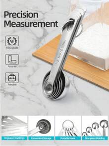 6pcs Stainless Steel Baking & Cooking Measuring Spoons Set, Metal Kitchen Measuring Tools For Dry And Wet Ingredients - - - View 3