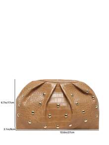 2026 Early Spring Rivet Pleated Clutch Bag, Fashion Minimalist Versatile Cross-Border - Brown - View 5