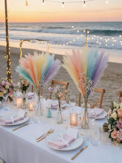 15/10/5 Bunches Rainbow Color Pampa Grass Artificial Flowers, Synthetic Flowers, Spring Pampas Grass Fake Flowers Decor, Suitable For Vase, Dining Table Center, Living Room, Wedding Party, Birthday, Home Decor (Random Color)