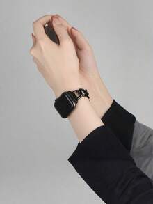 1pc 20mm Black Metal Chain Strap Bracelet Suitable For Samsung Galaxy Watch 7/FE/6/5/4 40mm 44mm/5pro 45mm/6 Classic 43mm 47mm, Fashionable Slim Women's Watch Band Suitable For Huawei GT2 GT3 42mm/GTS 4 3 2 2e 2mini 4mini Smartwatch Band, Suitable For Samsung Galaxy Watch Bands - Black - View 7