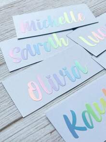 Customized Name Label Stickers, Transfer Stickers, Vinyl Decals, Name Stickers, Date Stickers, DIY Gifts, Handmade, Handwritten Style, Wedding Stickers, Gift Stickers. Customizable Holographic Name Stickers Suitable For Glass, Cups, Rolls - Multicolor - View 3