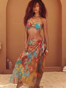 Bộ bikini nhuộm màu tie-dye mùa xuân/hè dành cho nữ, có dây đeo rời, kiểu dáng gợi cảm và thanh lịch, chất liệu thoải mái, thích hợp mặc ngoài biển, dự tiệc bể bơi, hoặc đi nghỉ mát. - Nhiều màu - Xem 1