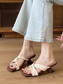 Retro Square Toe Slip-On Sandals, Casual Summer Vacation Versatile New Arrival Women Flip Flops - White - View 3