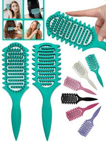 Hair brushes-EU+UK X Milania Upgraded Curling Hair Styling Brush, Featuring Special Bristle Design Specifically For Curly Hair, Effectively Shapes Curls And Reduces Pulling And Frizz. This Brush Combines Grooming, Hairstyling Tools, Products And Accessories, Making It An Essential Item For Salons, Beauty Parlors, Travel, Back-To-School, And Vacation. - Multicolor - View 2