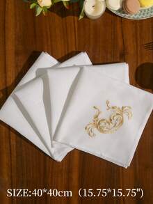 1pc 100% Polyester Napkin, Soft Fabric, Delicate Embroidery, Square Tablecloth, Wedding Party Decor, Multiple Colors Available - Gold - View 4
