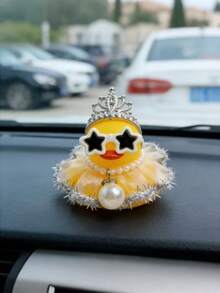 White Duck Decoration With Star Glasses | Non-Slip Adjustable Design Suitable For Car Dashboard And Rearview Mirror Decoration, Interesting Gift For Friends, Safely Secured, Wedding And Holiday Accessory - A - View 2