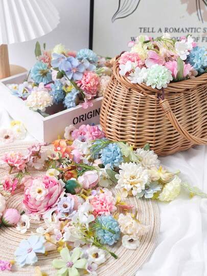 10/50pcs DIY Random Artificial Flower Heads, Handmade Items, Artificial Flowers In Various Sizes, Mini Daisies, Suitable For Wedding Crafts, Gifts, Home Decor, Parties, Table Decorations, Room Background Decorations, Window Displays, Vase Decorations