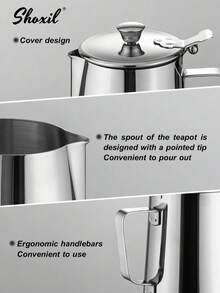 shoxil 1pc Stainless Steel Milk Frothing Pitcher With Lid, Multi-Function Coffee Pot For Home Use - Stainless Steel - View 2