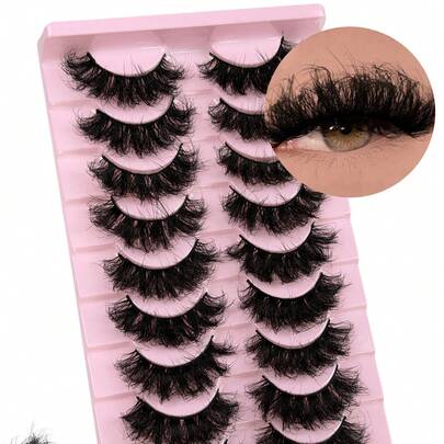 10 Pairs 8D Fluffy False Eyelashes Wispy Volume Lashes 3D Volume Strip Lashes D Curl False Eyelashes Thick Fake Eyelash Soft Curly Eyelashes