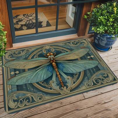 1pc Dragonfly Pattern Rug, Entryway Doormat, Indoor/Outdoor Bathroom Mat Carpet, Room Decor Carpet, Home Decor Rug, Sofa Seat Carpet, Bedroom Decor, Small Rug, Modern Creative Fashion Carpet, Living Room Rug, Bedroom Rug, Outdoor Rug, Washable Rug, Gift For Boys/Girls, Soft Machine Washable, Suitable For Living Room, Office, Cafe, Balcony Decor, Bathroom Mat