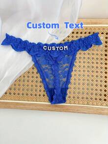 Customized Lace Thongs With English Names, Bold Women's Low Waisted Underwear Thongs, Alphanumeric Underwear, Providing Personalized Gifts For Women - Blue - View 6