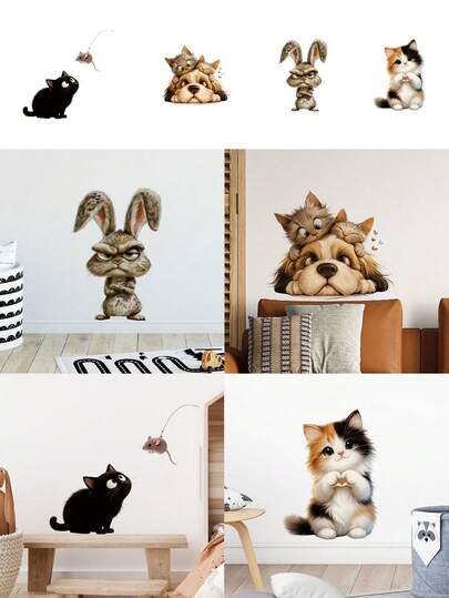 1 pieza Adhesivo de pared, autoadhesivo, impermeable y removible, con motivos lindos de un gato negro travieso, un conejo malhumorado y un gato con forma de corazón, adecuado para decoración de fiestas, decoración del hogar, cocina, sala de estar, dormitorio, baño