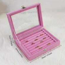 2pcs 7-Slot Velvet Jewelry Earring Storage Box With Transparent Lid, Jewelry Display Tray - Multicolor - View 2