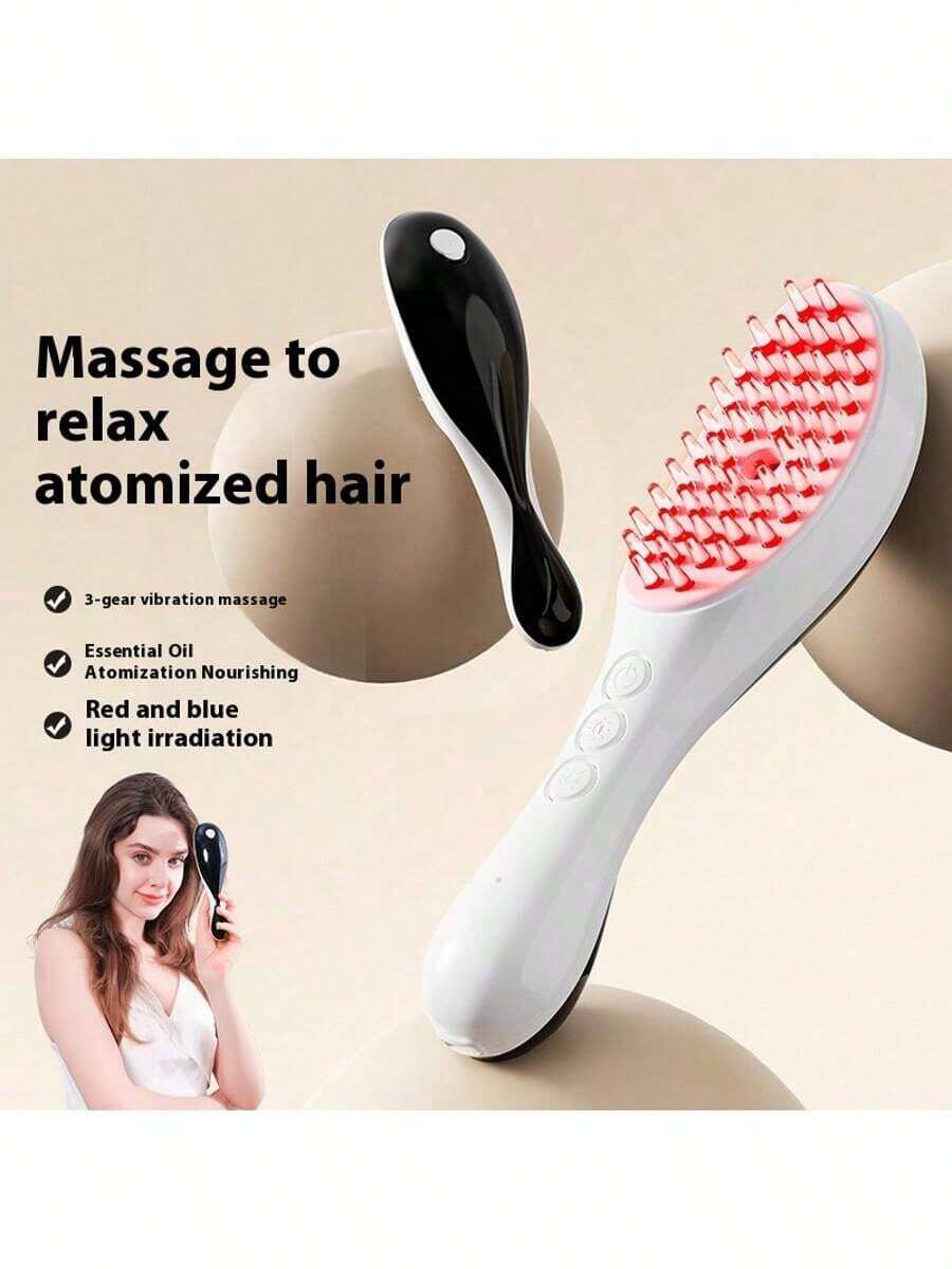 Electric Massage Comb. Anti-Hair Loss Acupressure Massager, Phototherapy Hair Care Brush, Hair Massage Comb. Type-C Fast Charging (Includes 180mAh Lithium Battery). Multi-Level Adjustment. Red & Blue Dual Light + Essential Oil Mist Nourishment + 3D Vibration. Compact And Portable. Suitable For Home And Professional Hair Salons For Women. - View 1