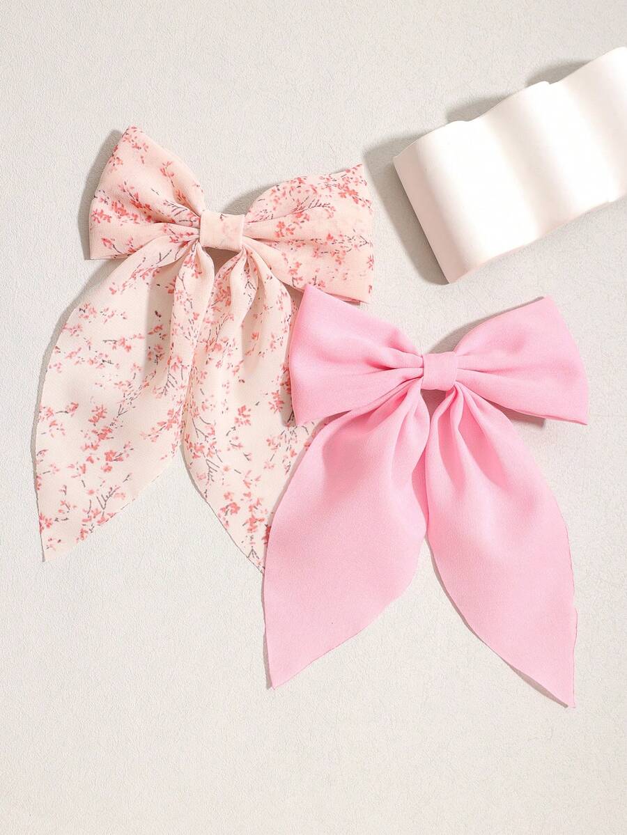 2 chiếc kẹp tóc nơ hoa bằng vải chiffon màu hồng bóng, kiểu dáng giản dị, phong cách cung đình, dễ thương, thanh lịch, thích hợp cho các bữa tiệc, đường phố, làm từ polyester, phù hợp cho mọi mùa, hè, kỳ nghỉ, du lịch, lễ hội, sinh nhật.