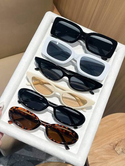 6副休闲PC（聚碳酸酯）组合镜框眼镜，时尚Y2K风格，女士款，防紫外线，适合海滩、旅行、派对、送礼、日常搭配