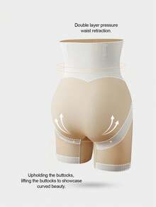 1pc Women High Waist Criss-Cross Girdle, Seamless Tummy Control Butt Lifter Shapewear Shorts, Plus Size - Apricot - View 9