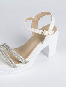 女士白色厚底凉鞋 - 露趾踝带厚底高跟鞋 - 白色 - 查看 8