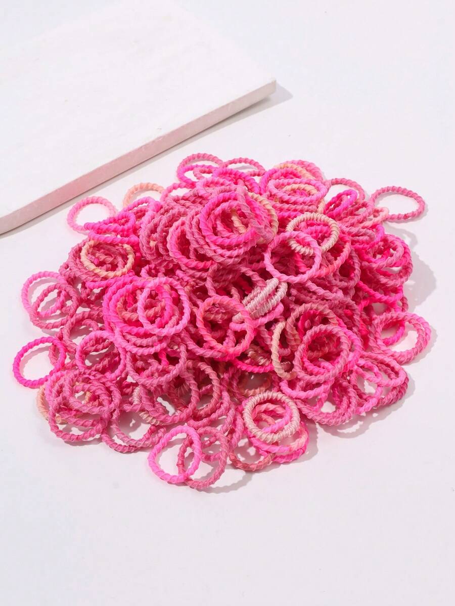 100 chiếc/gói, màu ngẫu nhiên, dây buộc tóc gân cho trẻ em. - Hồng - Xem 1