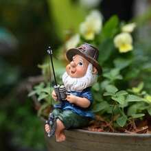 Hand-Painted Resin Dwarf Fisherman Decorative Figurine, Suitable For Outdoor Garden, Micro Landscape, Potted Plants, Aquarium, Desktop, Indoor And Outdoor Decor - A - View 5