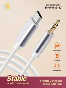 D8 USB C To 3.5mm Audio Aux Jack Cable 3.3FT (1M) - Hi-Res 24bit/96kHz DAC Chip USB Type C To Male Adapter Dongle Cord For Car Headphone, Home Stereo, Phone Speaker, Laptop Audio, Gaming Headset, Compatible With IPhone Fold/Tablet, Hua Wei Mate 60 Pro/50 Pro/P60 Pro, Mi 14/13 Ultra/12S, Find X7/ X100 Pro - Hi-Fi Sound Lossless Transmission - Multicolor - View 10