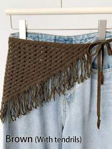 法式花卉针织头巾蕾丝叠穿半裙套装，假半裙内衬裙，显瘦叠穿单品 - 彩色 - 查看 7