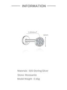 EleRunis 1PC 0.1ct Moissanite Diamond 925 Sterling Silver Round 18K Gold Plated Flat Back Cartilage Helix Threaded Piercing Fine Jewelry For Daily Wear Wedding Party Engagement Anniversary Valentine's Day - Silver - View 7