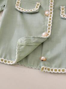 Bộ 2 món cho bé gái, gồm áo cổ tròn tay phồng viền bèo nhún thanh lịch và chân váy xếp ly cùng màu, thích hợp cho mùa hè. - màu xanh lá - Xem 6