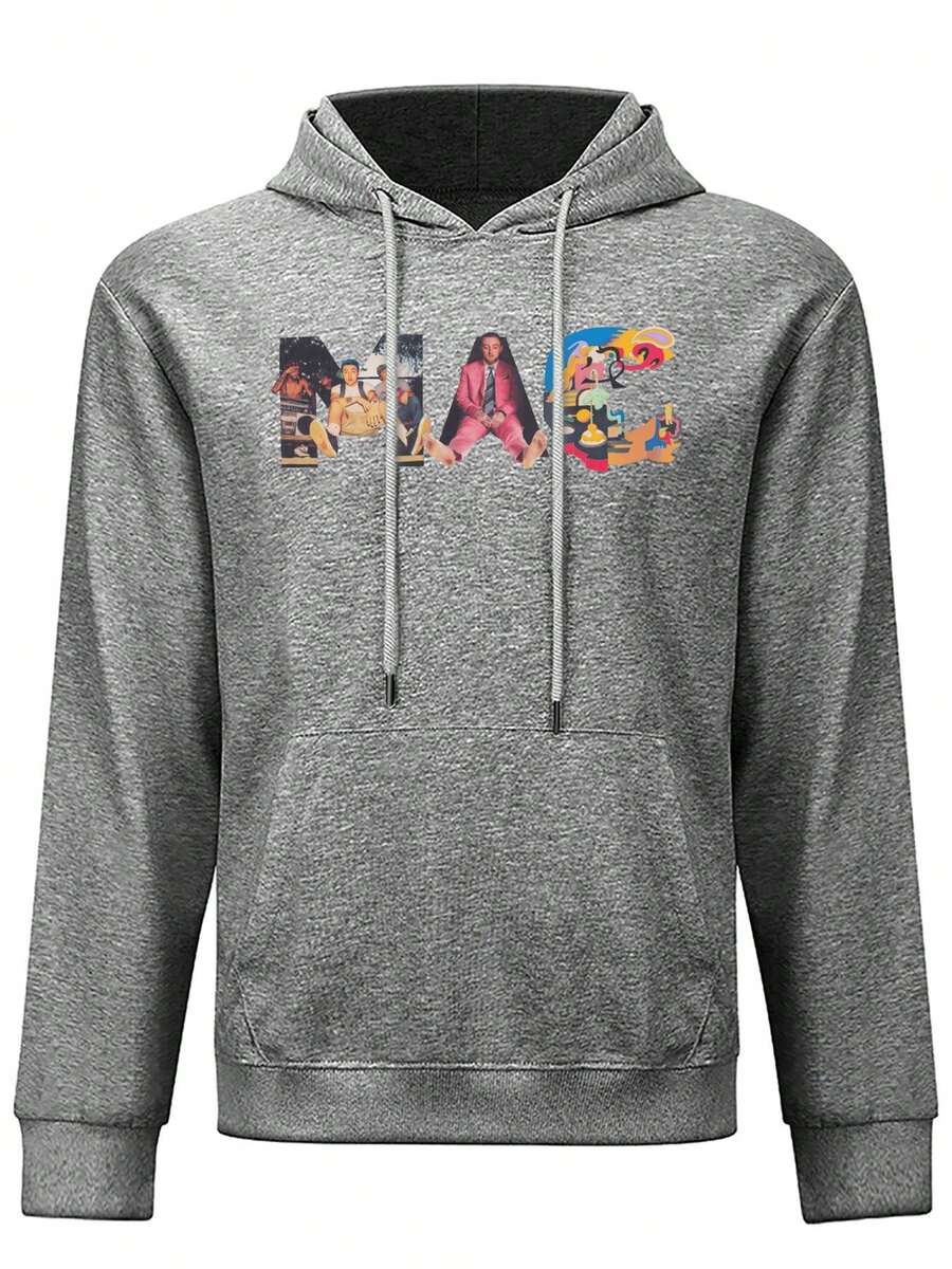 Casual Gray Long Sleeve Hoodie With Graphic Print, Regular Fit Pullover Sweatshirt For Women, Fashion Streetwear Style Top - 灰色衛衣 - 查看 1