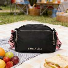 Women's Bag With The Lettering "Bimba", Simple Nylon Shoulder And Crossbody Bag For Women, Model "Lola". - Black - View 4