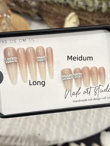 10pcs Handmade Nails Oval Nails Acrylic Press On Nails Medium Long, Gentle Nude Pink Nails, Nail Gems Small Stone Diamond Ring Design Inlaid, Edgy Elegant Simple Spring Nails, Summer Press On Nails, Party Daily & Dating Use Beach Tropical Getaway Suitable,DIY False Nail Art Suitable For Women & Girls As Gift Nail Supplies - Multicolor - View 13