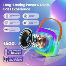 Karaoke Bluetooth Speaker K12 - Compact Portable Speaker With 2 Microphone, Full Bass, Wireless, Perfect For KTV, Exquisite Wireless Home Entertainment, Game Room, Excellent Songs, Small Karaoke Equipment With Microphone, Small Karaoke Machine, - Baby Blue - View 3