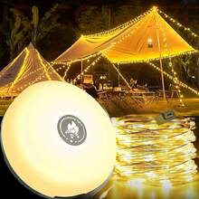 1 Peça Luzes de Corda para Camping, Luz Quente Recarregável por USB para Camping ao Ar Livre, Lâmpada de Camping Portátil à Prova d'Água IP44, 5 Níveis de Brilho, Durável para Halloween, Natal - 10 m/32,8 pés - Visão 3