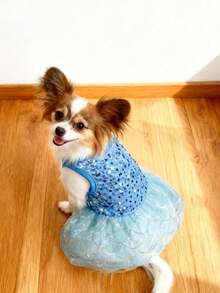 LUCKIE LABO Vestido de sereia azul brilhante com lantejoulas para animais de estimação (1 peça), confortável e respirável, ideal para casamentos e festas de aniversário de cães pequenos, como o Chihuahua. Adequado para cães e gatos de interior e exterior. - Azul - Ver 7