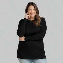Women's Plus Size Long Sleeve Cotton T-Shirt With Round Neck - 黑色 - 查看 3
