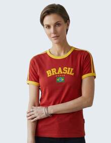 Camisa Feminina Brasil Bordada Bandeira Estilo Y2K Retrô Vintage - Vermelho - Visão 8